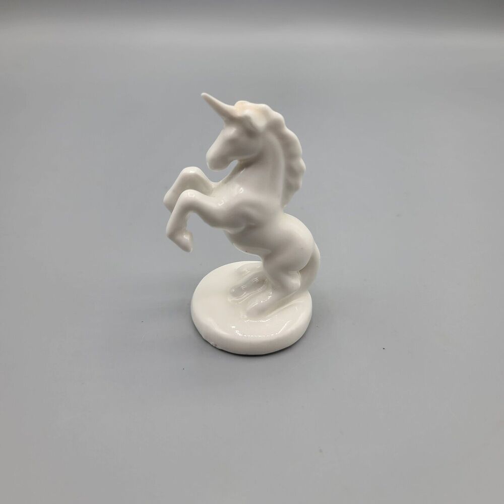 Vintage Porcelain Unicorn Figurine White Glossy Rearing
